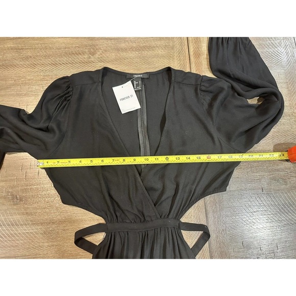NWT Forever 21 Dress Womens Black Deep V-Neck Long Sleeve Cutout Tie Back Size L - Picture 12 of 16